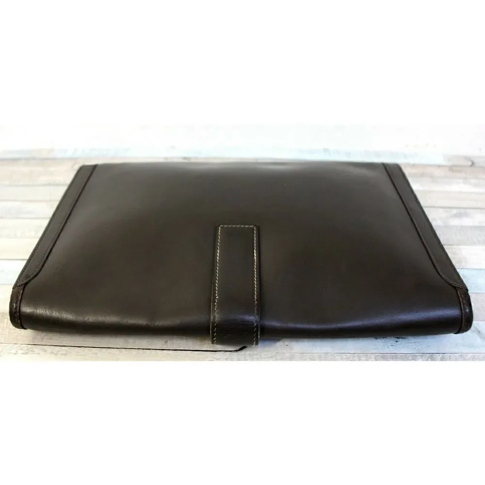 AUTHENTIC HERMÈS JIGE FRANCE BROWN GENUINE LEATHER H LOGO FRONT CLUTCH HANDBAG